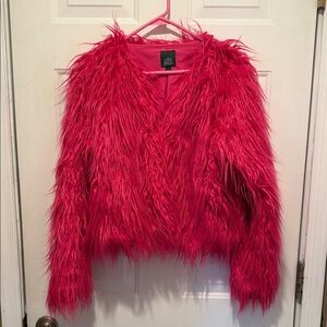 Hot Pink Shaggy Faux Fur Coat